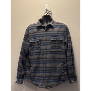 Voyager Men's Remote Fleece Sherpa Lined Snap Striped Long Sleeve Shirt Size L